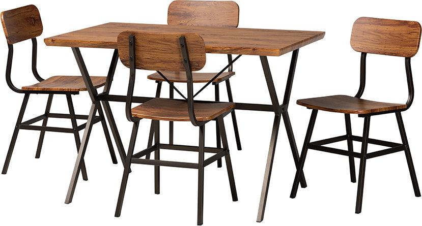 Wholesale Interiors Dining Sets - Irwin Modern Industrial Walnut Brown Finished Wood And Black Metal 5-Piece Dining Set