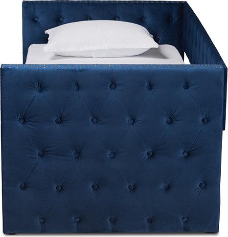 Wholesale Interiors Daybeds - Larkin Navy Blue Velvet Fabric Upholstered Twin Size Daybed with Trundle