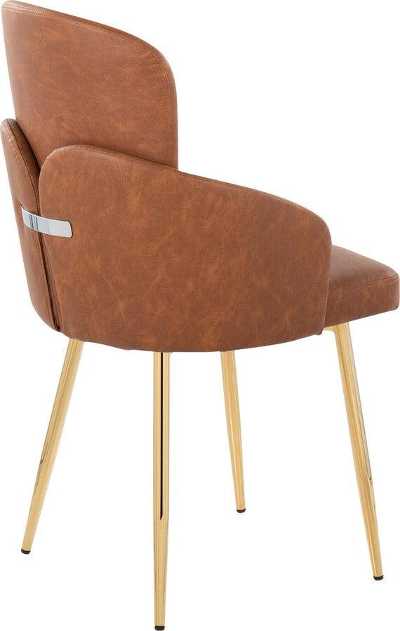 Lumisource Dining Chairs - Dahlia Contemporary Dining Chair In Gold Metal & Camel Faux Leather With Chrome Accent (Set of 2)