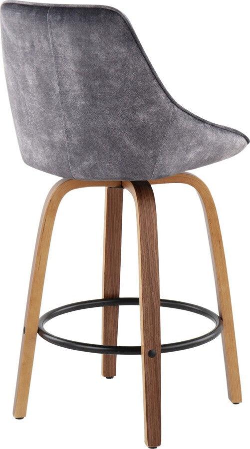 Lumisource Barstools - Diana Contemporary Counter Stool in Walnut Wood and Grey Velvet - Set of 2