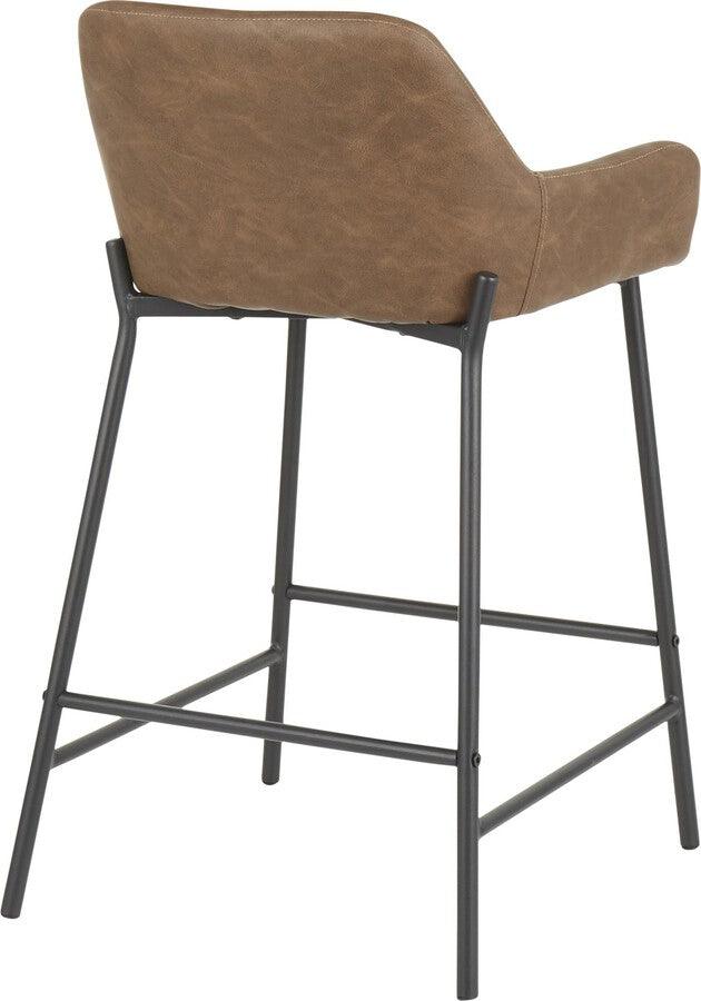 Lumisource Barstools - Daniella Industrial Counter Stool in Black Metal and Espresso Faux Leather - Set of 2