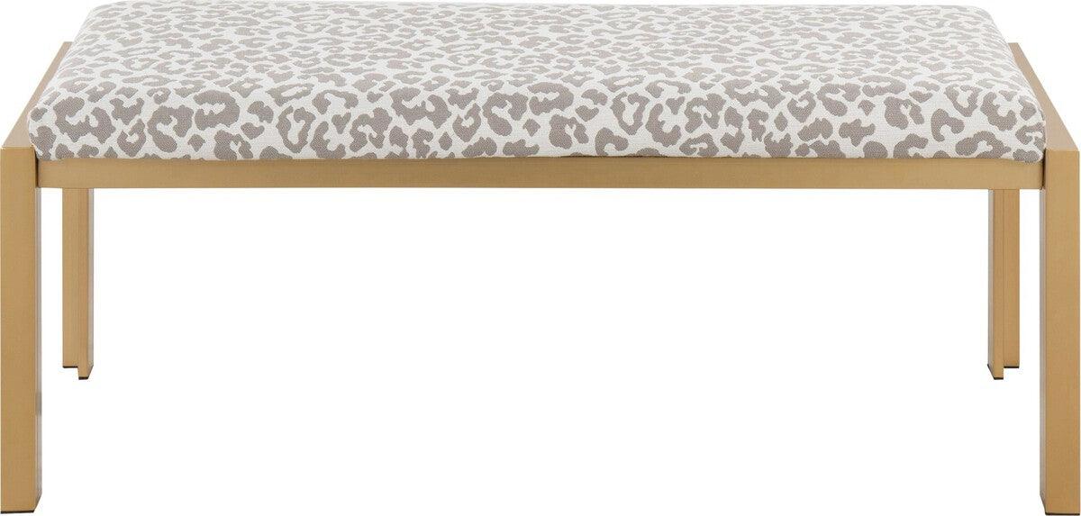 Lumisource Benches - Fuji Contemporary Bench In Gold Metal & Grey Leopard Fabric