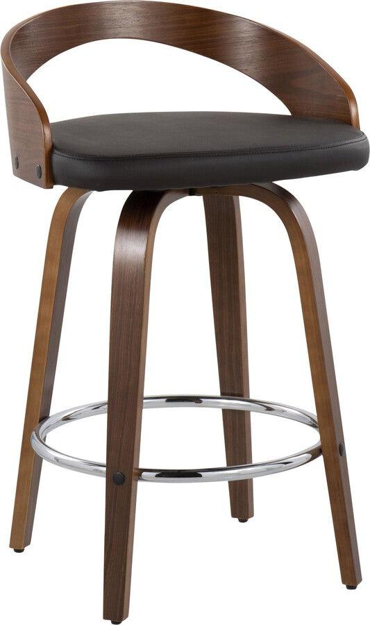 Lumisource Barstools - Grotto Counter Stool With Swivel In Walnut With Brown Faux Leather (Set of 2)