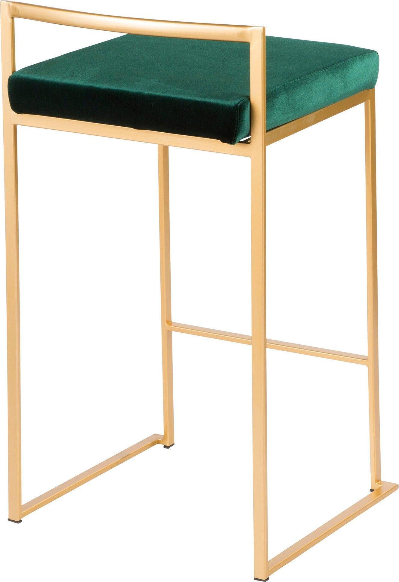 Lumisource Barstools - Fuji Stacker Counter Stool (Set of 2) Gold & Green