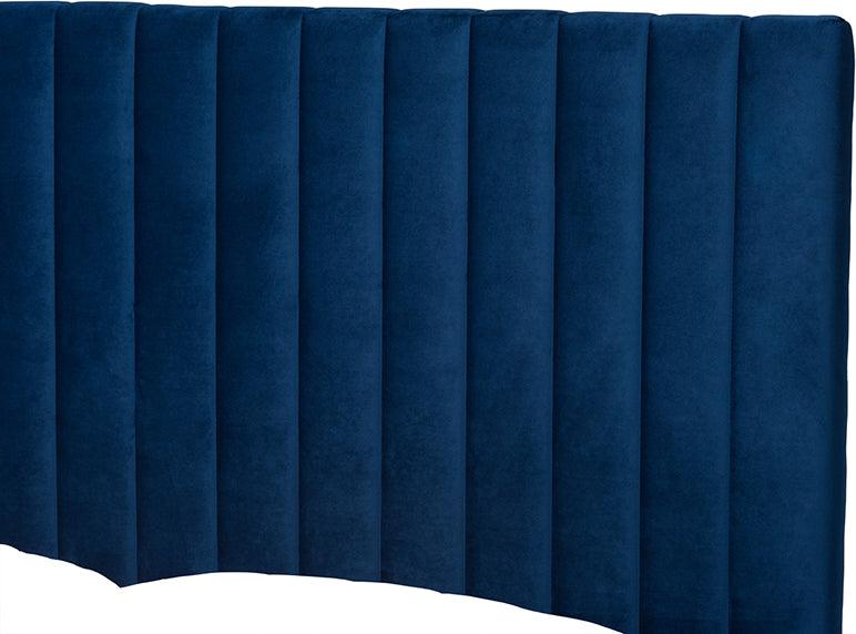 Wholesale Interiors Beds - Serrano Glam and Luxe Navy Blue Velvet Fabric Upholstered and Gold Metal King Size Platform Bed