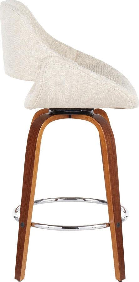 Lumisource Barstools - Fabrico Mid-Century Modern Counter Stool in Walnut & Cream Fabric - (Set of 2)