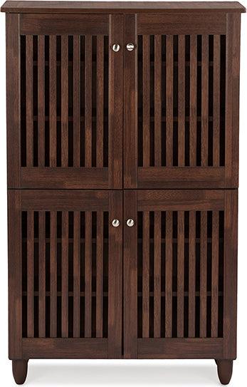 Wholesale Interiors Shoe Storage - Fernanda Modern and Contemporary 4-Door Oak Brown Wooden Entryway Shoes Storage Tall Cabinet