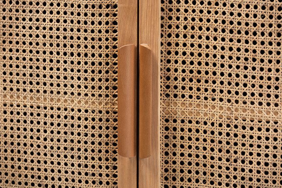 Wholesale Interiors Buffets & Cabinets - Alina Mid-Century Modern Medium Oak Finished Wood and Rattan 2-Door Accent Storage Cabinet