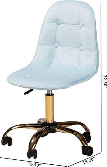 Wholesale Interiors Task Chairs - Kabira Contemporary Glam and Luxe Aqua Velvet Fabric and Gold Metal Swivel Office chair