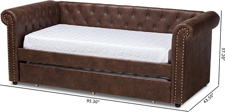 Wholesale Interiors Daybeds - Mabelle Modern and Contemporary Brown Faux Leather Upholstered Daybed with Trundle