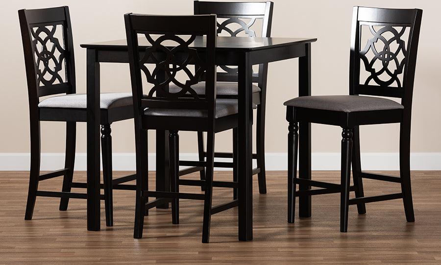 Wholesale Interiors Dining Sets - Arden Modern and Contemporary Grey Fabric Upholstered Espresso Brown Finished 5-Piece