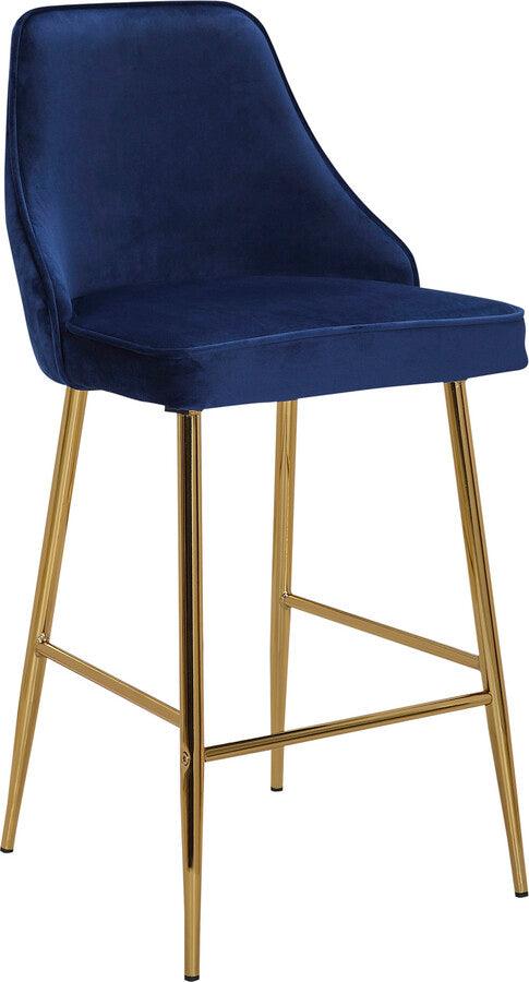 Lumisource Barstools - Marcel Contemporary/Glam Counter Stool in Gold Metal and Blue Velvet - Set of 2