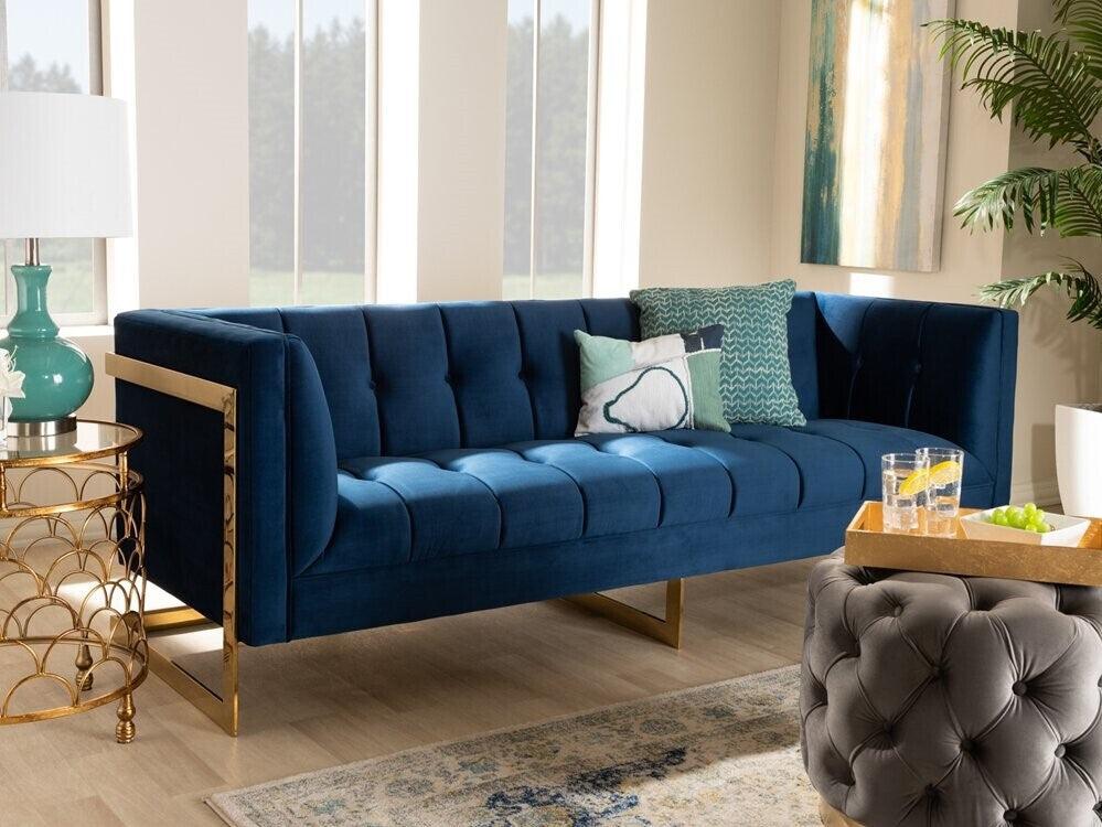 Wholesale Interiors Loveseats - Ambra Sofa Navy Blue & Gold