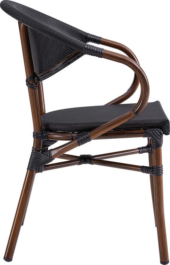 Euro Style Dining Chairs - Jannie Stacking Armchair in Black Textylene Mesh with Brown Frame - Set of 2