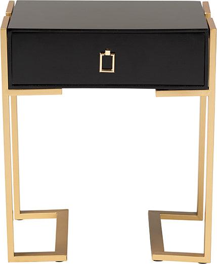 Wholesale Interiors Side & End Tables - Luna Contemporary Glam and Luxe Black Finished Wood and Gold Metal End Table