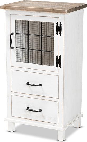 Wholesale Interiors Buffets & Cabinets - Faron Two-Tone Distressed White and Oak Brown Finished Wood 2-Drawer Storage Cabinet