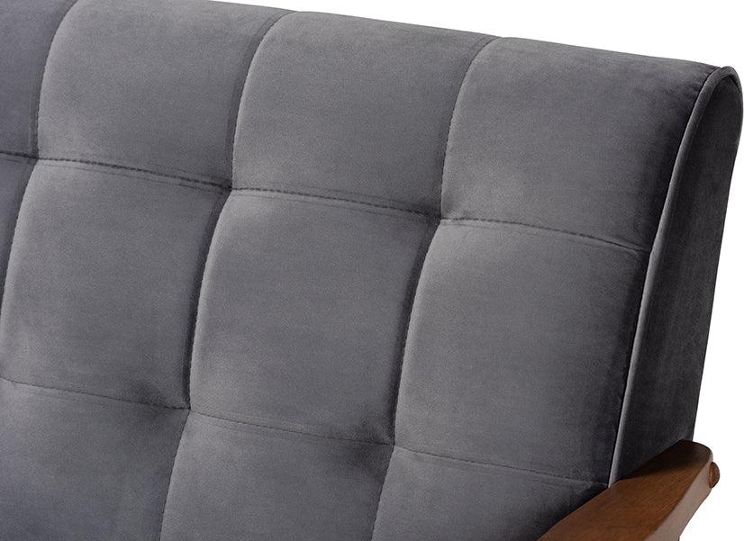 Wholesale Interiors Sofas & Couches - Asta Mid-Century Modern Grey Velvet Fabric Upholstered Walnut Finished Wood Sofa