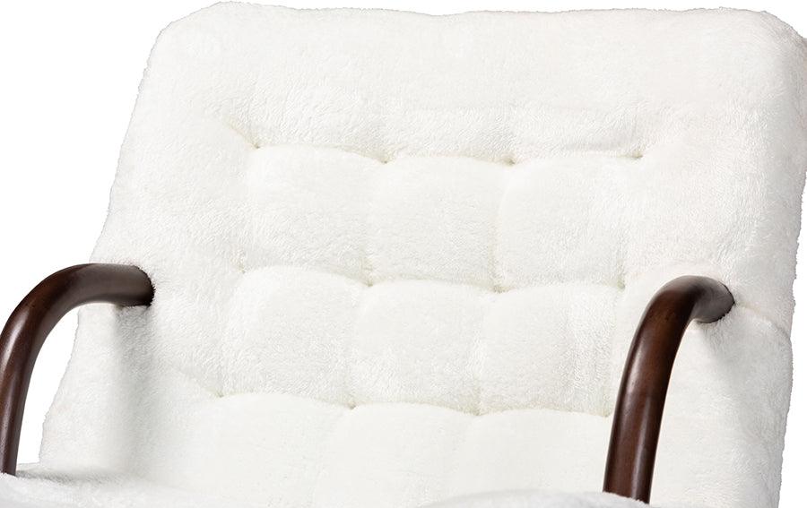 Wholesale Interiors Accent Chairs - Eisa Modern and Contemporary White Sherpa and Walnut Brown Wood Accent Chair