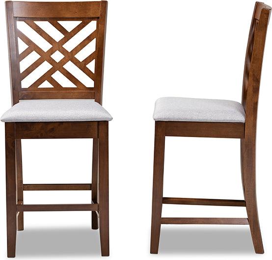 Wholesale Interiors Barstools - Caron Contemporary Grey Fabric Brown 2-Piece Wood Counter Height Pub Chair Set