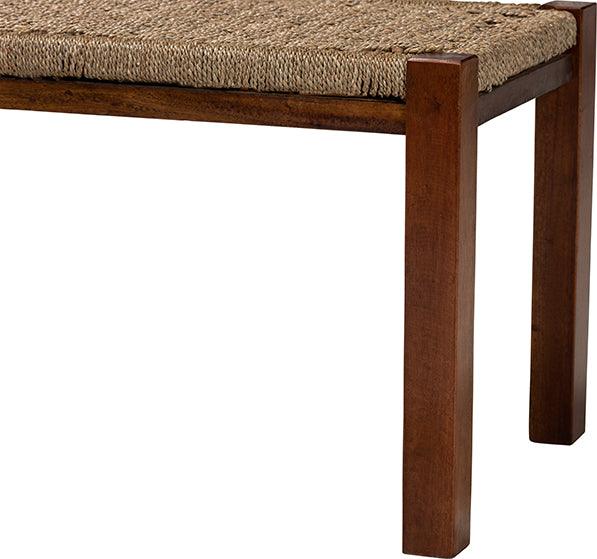 Wholesale Interiors Benches - Hermes Mid-Century Modern Transitional Natural Seagrass And Mahogany Wood Bench