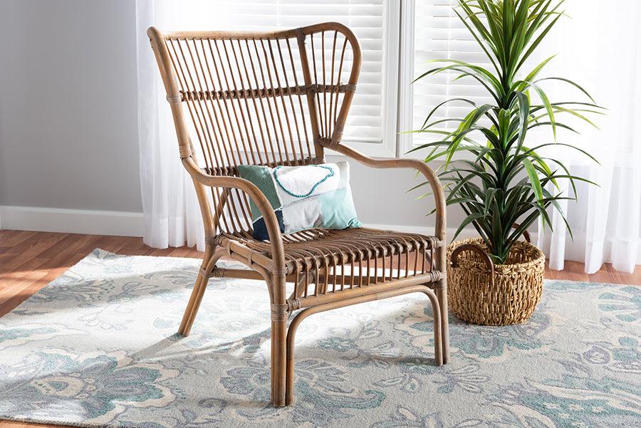 Wholesale Interiors Accent Chairs - Lamaria Modern Bohmenian Natural Brown Antique Rattan Armchair