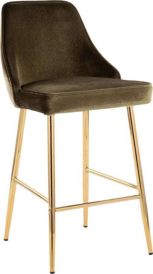 Lumisource Barstools - Marcel 25" /Glam Fixed-Height Counter Stool In Gold Metal & Green Velvet (Set of 2)