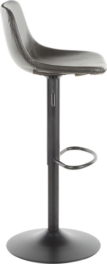 Lumisource Barstools - Duke Industrial Adjustable Barstool in Black Metal and Grey Faux Leather - Set of 2