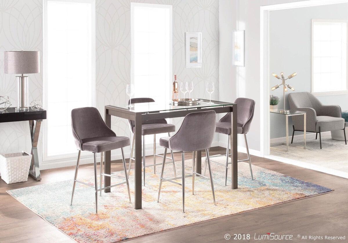 Lumisource Barstools - Marcel Contemporary Counter Stool in Chrome and Silver Velvet - Set of 2