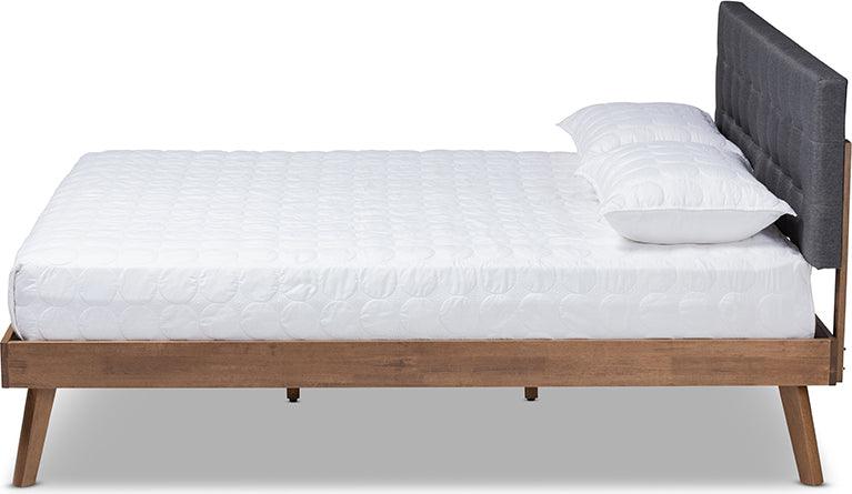 Wholesale Interiors Beds - Devan Dark Grey Fabric Upholstered Walnut Brown Finished Wood Full Size Platform Bed