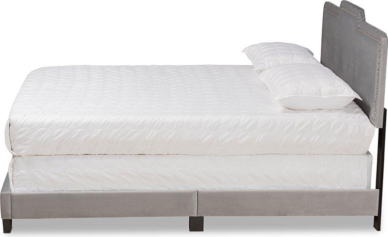 Wholesale Interiors Beds - Benjen Modern and Contemporary Glam Grey Velvet Fabric Upholstered Queen Size Panel Bed