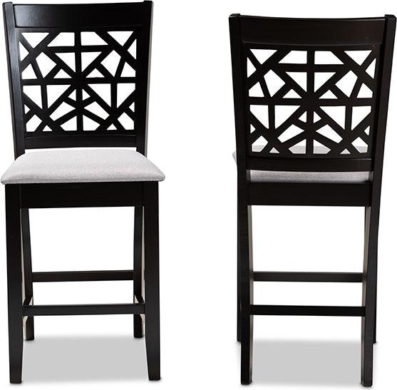 Wholesale Interiors Barstools - Devon Grey Fabric Upholstered And Brown Finished Wood 2-Piece Counter Height Pub Chair Set