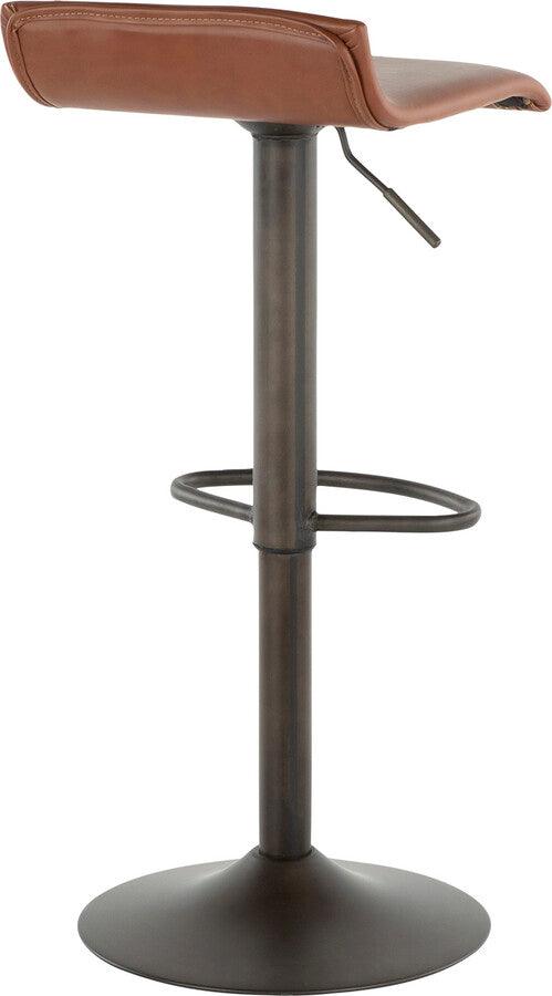 Lumisource Barstools - Ale Industrial Barstool in Antique Metal and Brown Faux Leather - Set of 2