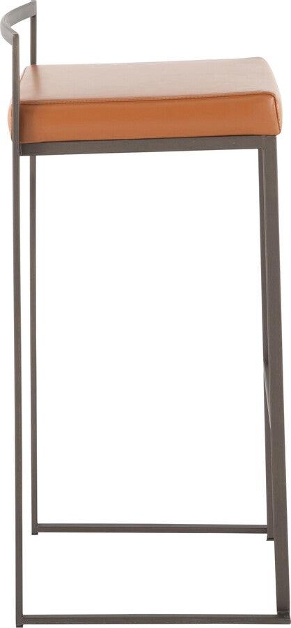 Lumisource Barstools - Fuji Industrial Stackable Barstool in Antique with Camel Faux Leather Cushion - Set of 2