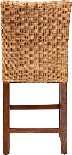 Wholesale Interiors Barstools - Racquel Modern Bohemian Natural Rattan And Mahogany Wood Counter Stool
