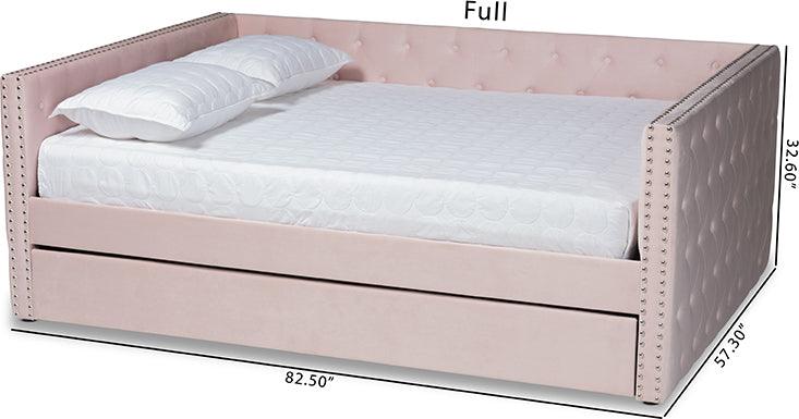 Wholesale Interiors Daybeds - Larkin Pink Velvet Fabric Upholstered Full Size Daybed with Trundle