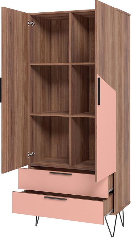 Manhattan Comfort Cabinets & Wardrobes - Beekman 67.32 Tall Cabinet in Brown and Pink