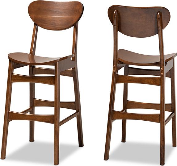 Wholesale Interiors Barstools - Katya Mid-Century Modern Walnut Brown Finished Wood 2-Piece Bar Stool Set
