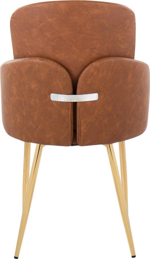 Lumisource Dining Chairs - Dahlia Contemporary Dining Chair In Gold Metal & Camel Faux Leather With Chrome Accent (Set of 2)