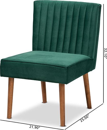 Wholesale Interiors Dining Chairs - Alvis Mid-Century Emerald Green Velvet Upholstered and Walnut Brown Finished Wood Dining Chair