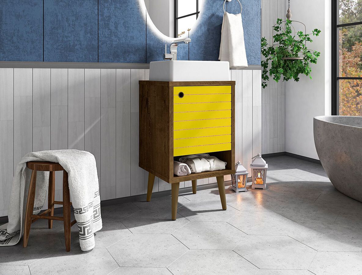 Manhattan Comfort Bathroom Vanity - Liberty 17.71 Bathroom Vanity with Sink and Shelf in Rustic Brown and Yellow