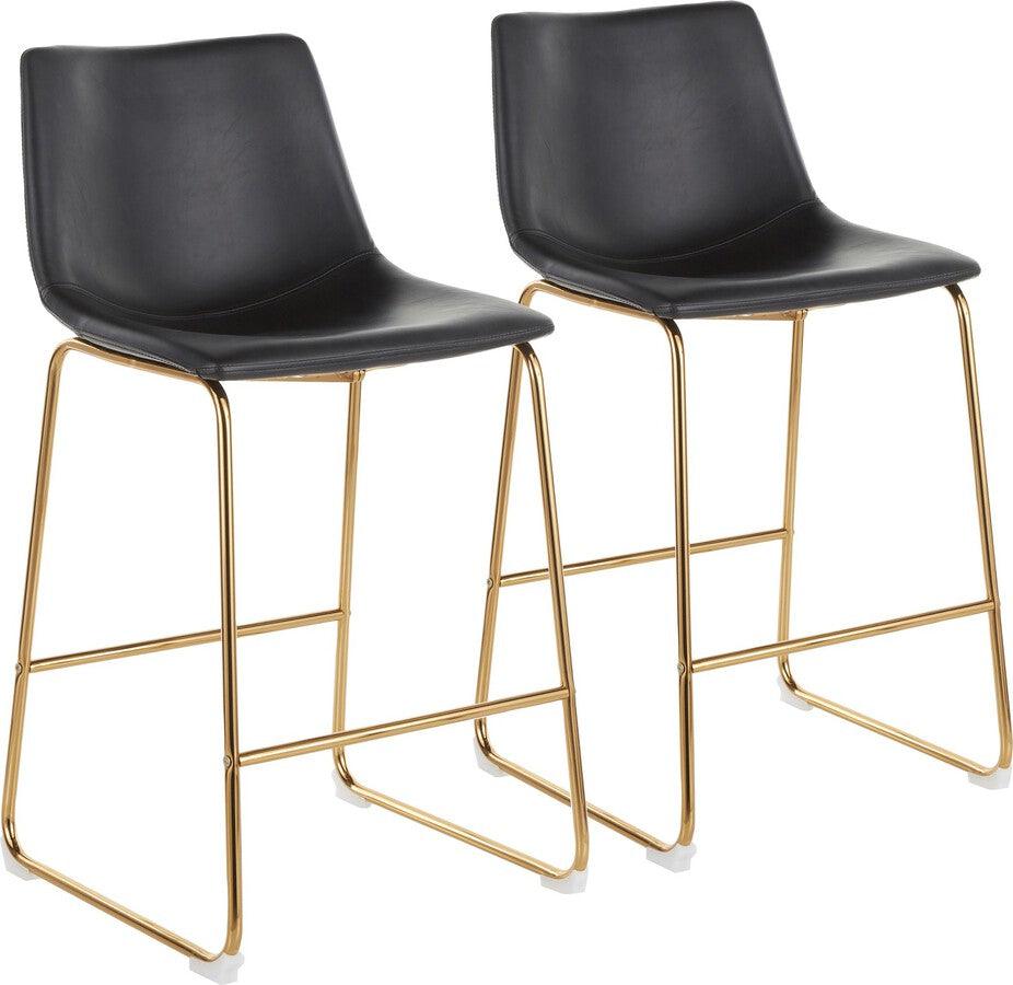 Lumisource Barstools - Duke Contemporary Counter Stool in Gold Metal and Black Faux Leather - Set of 2