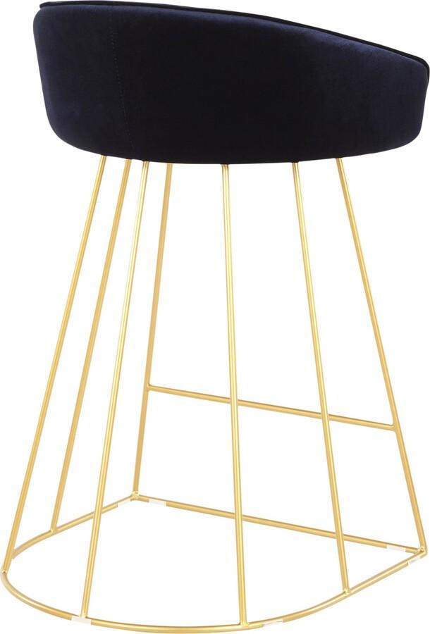 Lumisource Barstools - Canary Contemporary Counter Stool in Gold with Blue Velvet - Set of 2