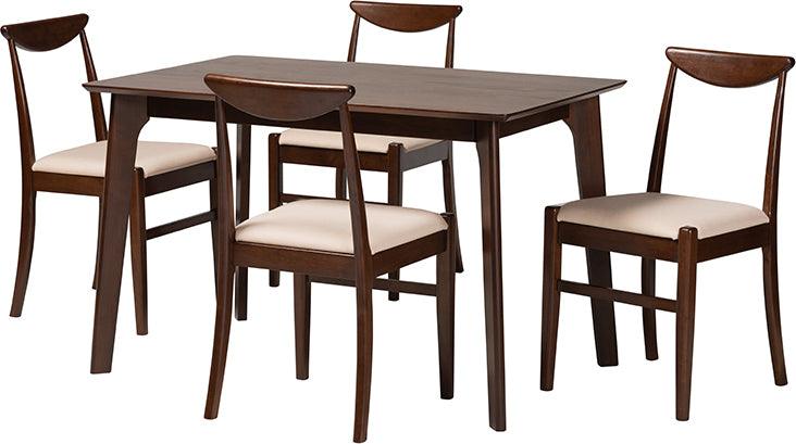 Wholesale Interiors Dining Sets - Delphina Mid-Century Modern Cream Fabric And Dark Brown Finished Wood 5-Piece Dining Set