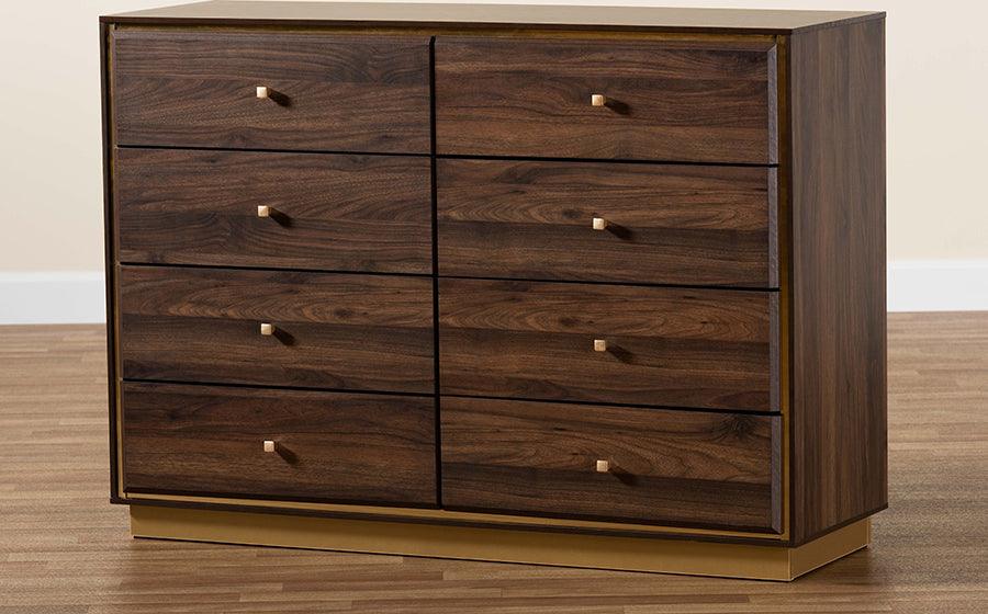 Wholesale Interiors Dressers - Cormac Modern and Contemporary Walnut Brown Wood and Gold Metal 8-Drawer Dresser