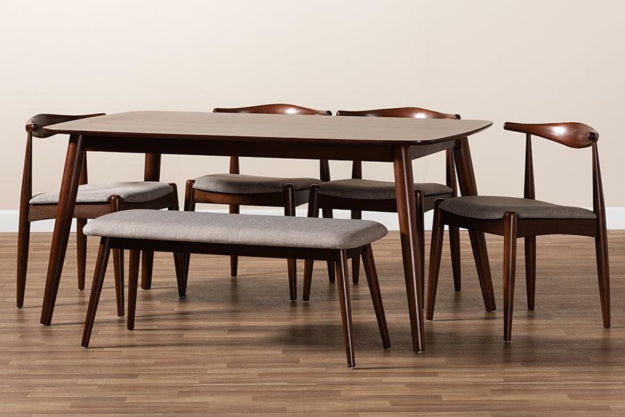Wholesale Interiors Dining Sets - Amato Light Gray Fabric Walnut Finished Wood 6-Piece Dining Set
