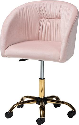 Wholesale Interiors Task Chairs - Ravenna Glam and Luxe Blush Pink Velvet Fabric and Gold Metal Swivel Office Chair