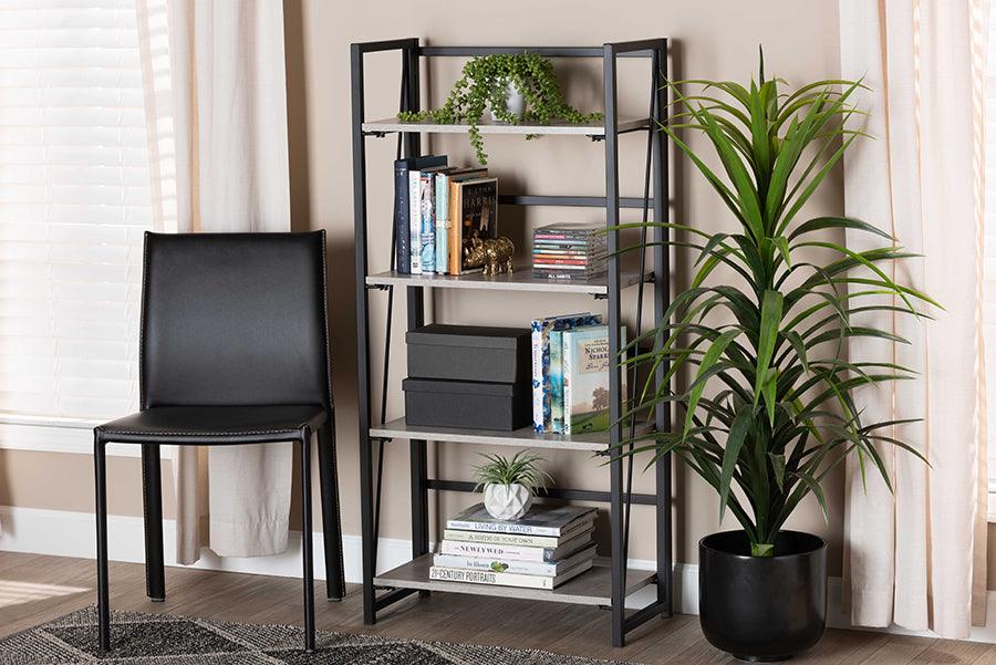 Wholesale Interiors Bookcases & Display Units - Lakota Modern Industrial Light Grey Finished Wood and Black Metal 4-Tier Display Shelf