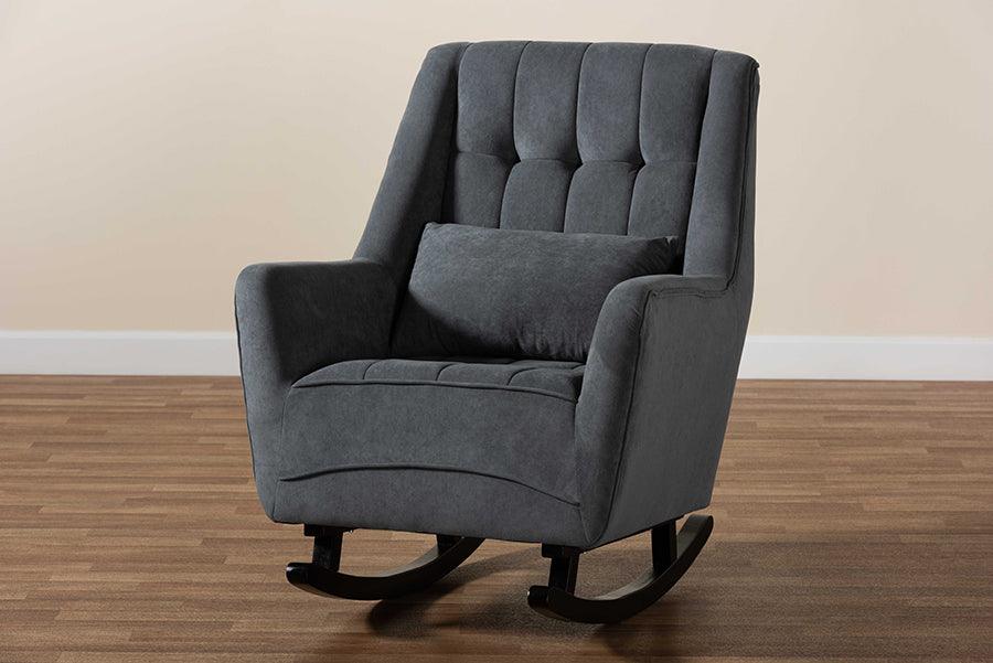 Wholesale Interiors Rocking Chairs - Elisa Modern and Contemporary Grey Fabric and Dark Brown Wood Rocking Chair