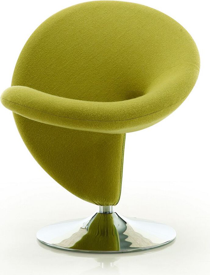 Manhattan Comfort Accent Chairs - Curl Green and Polished Chrome Wool Blend Swivel Accent Chair