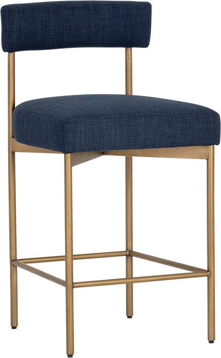 SUNPAN Barstools - Seneca Counter Stool - Antique Brass - Arena Navy